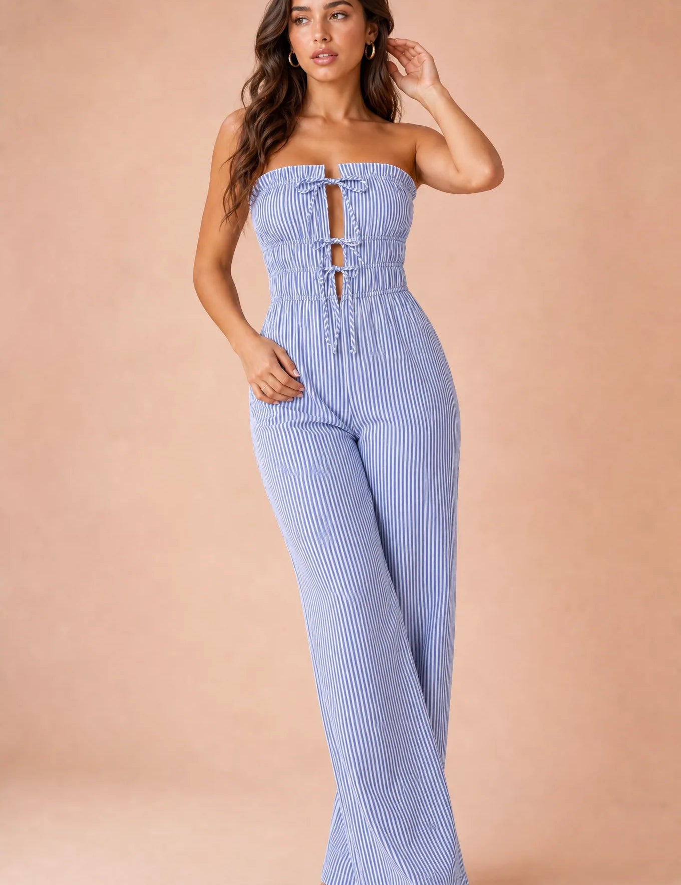Combinaison bleue bandeau dos nu | Vue de face | Lounelle Paris