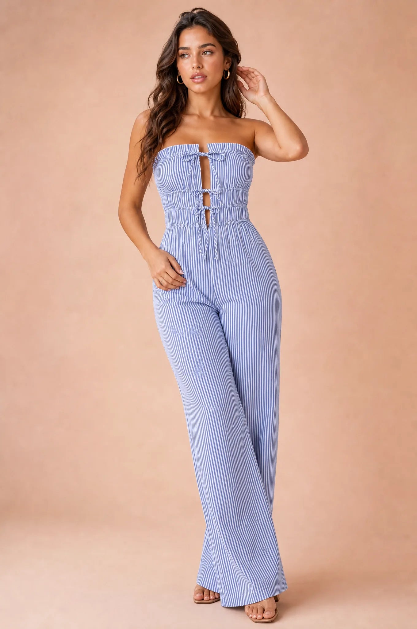 Combinaison bleue bandeau dos nu | Vue de face | Lounelle Paris