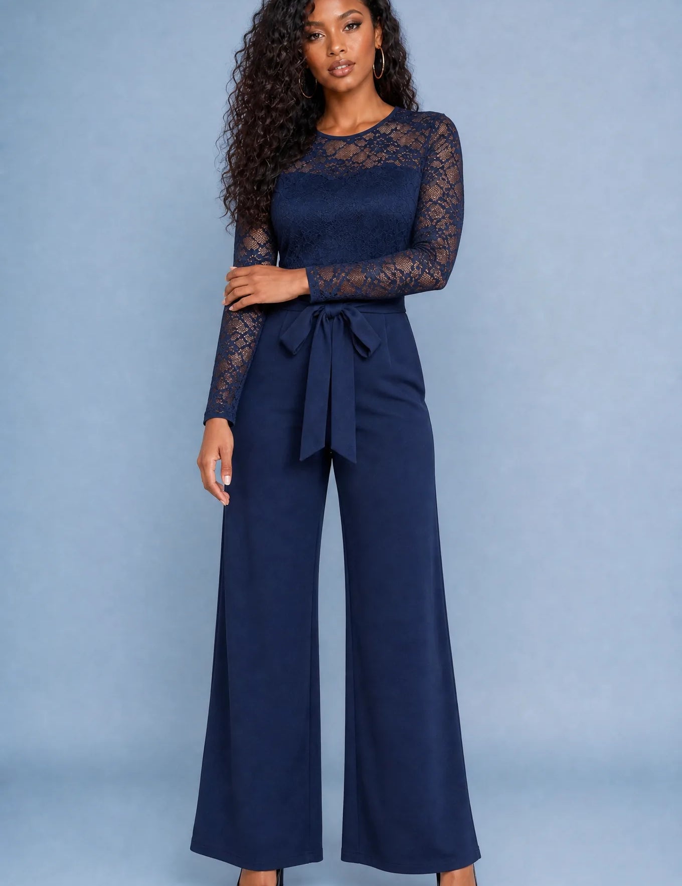 Combinaison en dentelle à jambes larges | Variante Bleu marine | Lounelle Paris