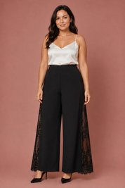 Pantaloni larghi neri vita alta pizzo