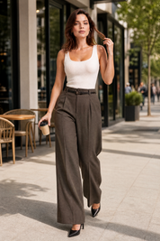 Pantalon large taille haute | Variante Marron - Lifestyle | Lounelle Paris