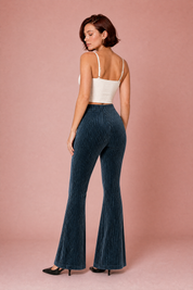 Pantalon gris foncé taille haute évasé | Vue de dos | Lounelle Paris