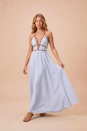 Robe longue rayée dos nu | Vue en mouvement | Lounelle Paris