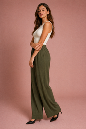 Pantalon fluide large taille cordon | Vue de profil | Lounelle Paris