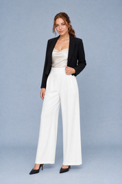 Pantalon large taille haute plissé | Variante Blanc | Lounelle Paris