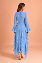 Robe longue bleue à volants | Vue de dos | Lounelle Paris