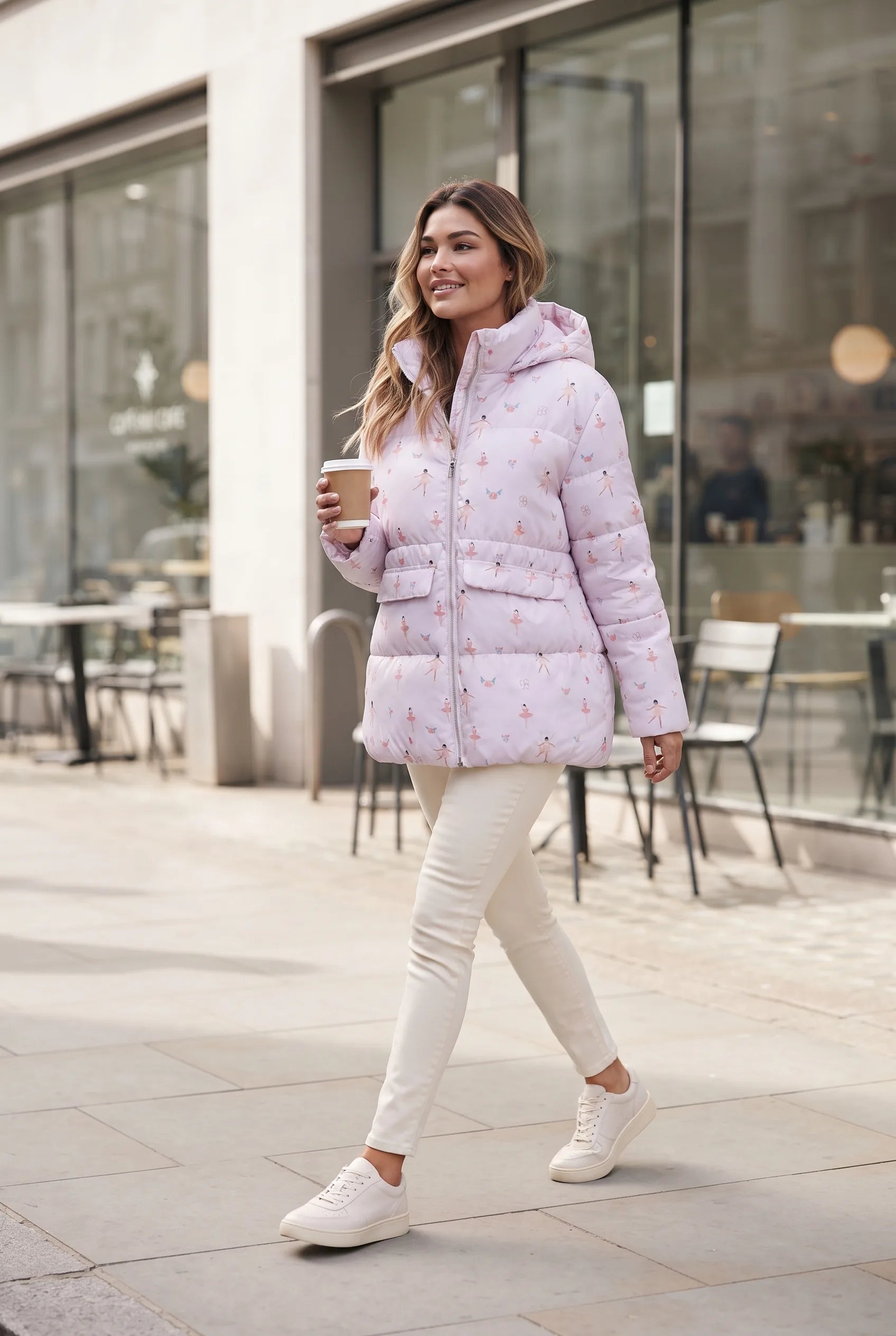 Doudoune à capuche imprimée | Photo lifestyle | Lounelle Paris