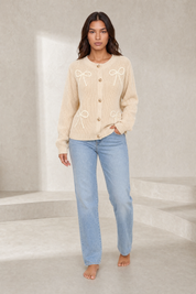 Gilet beige clair à nœuds | Lounelle Paris
