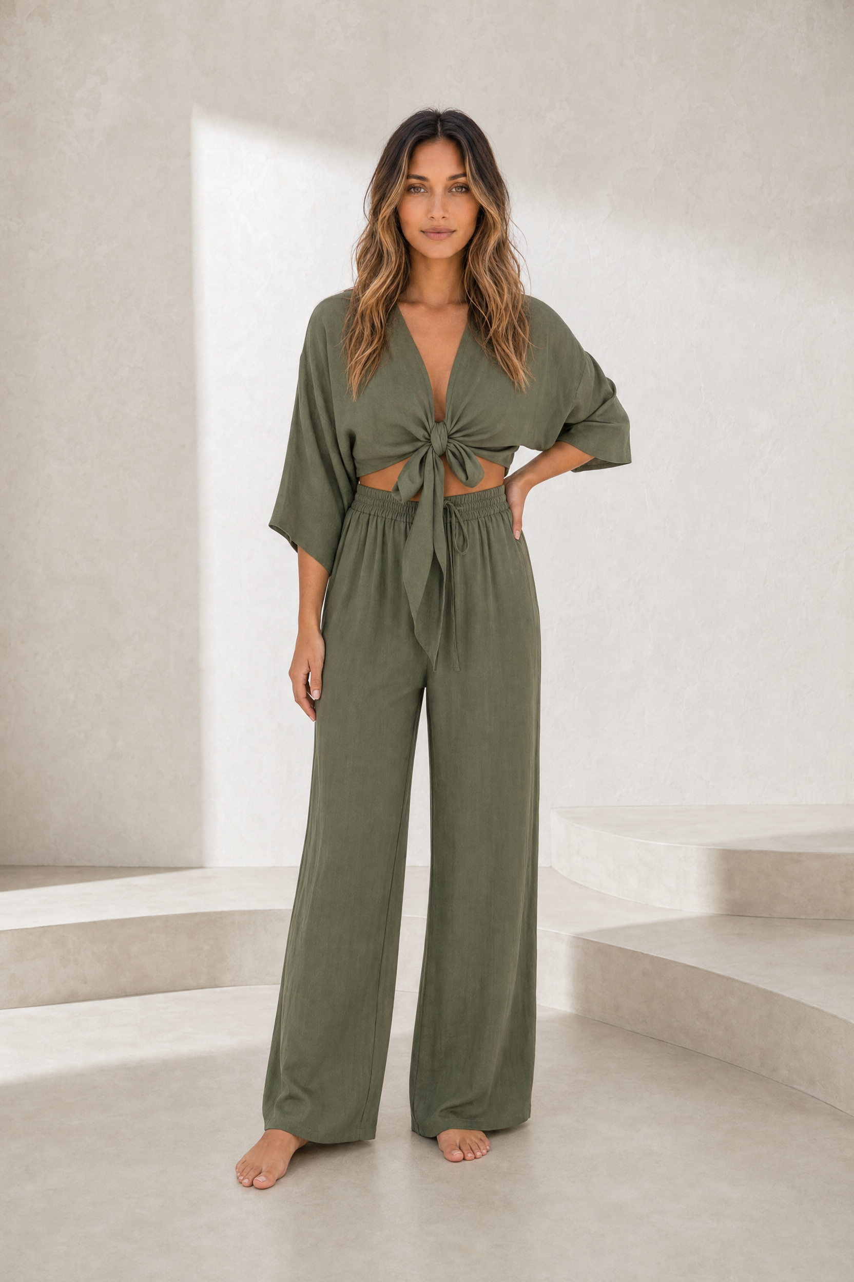 Ensemble crop top noué pantalon large | Lounelle Paris