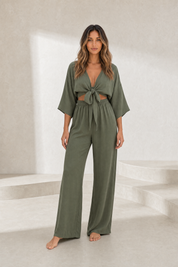 Ensemble crop top noué pantalon large | Lounelle Paris