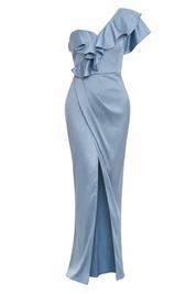 Robe longue satinée asymétrique aperçu produit