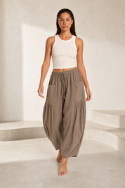 Pantalon large taille haute plissé | Lounelle Paris