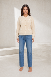 Gilet beige clair à nœuds | Lounelle Paris