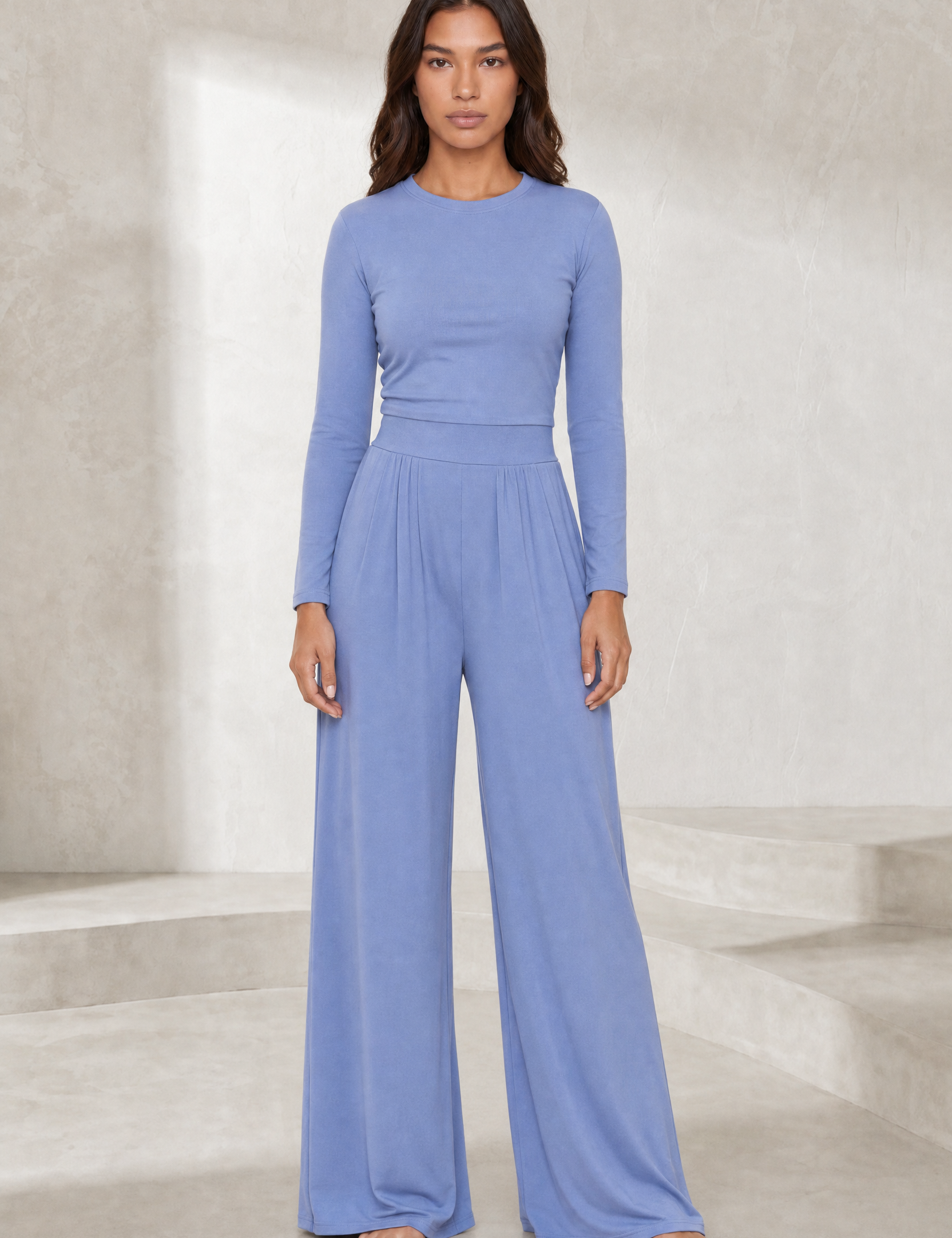 Ensemble bleu col rond taille marquée | Lounelle Paris