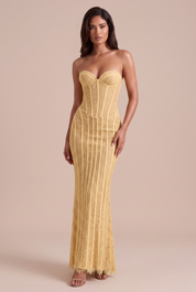 Robe bustier en dentelle dos lacé variante jaune