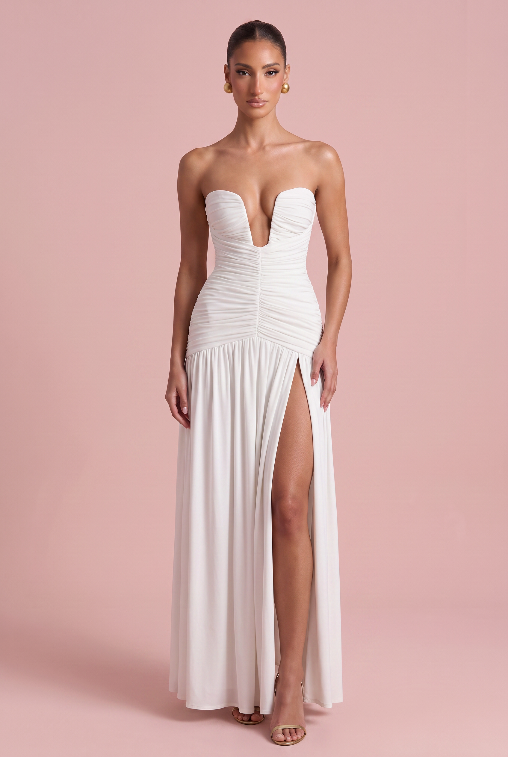 Robe longue bustier fente haute variante blanc