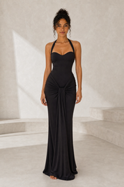 Robe longue licou dos nu laçage vue de face - Lounelle Paris