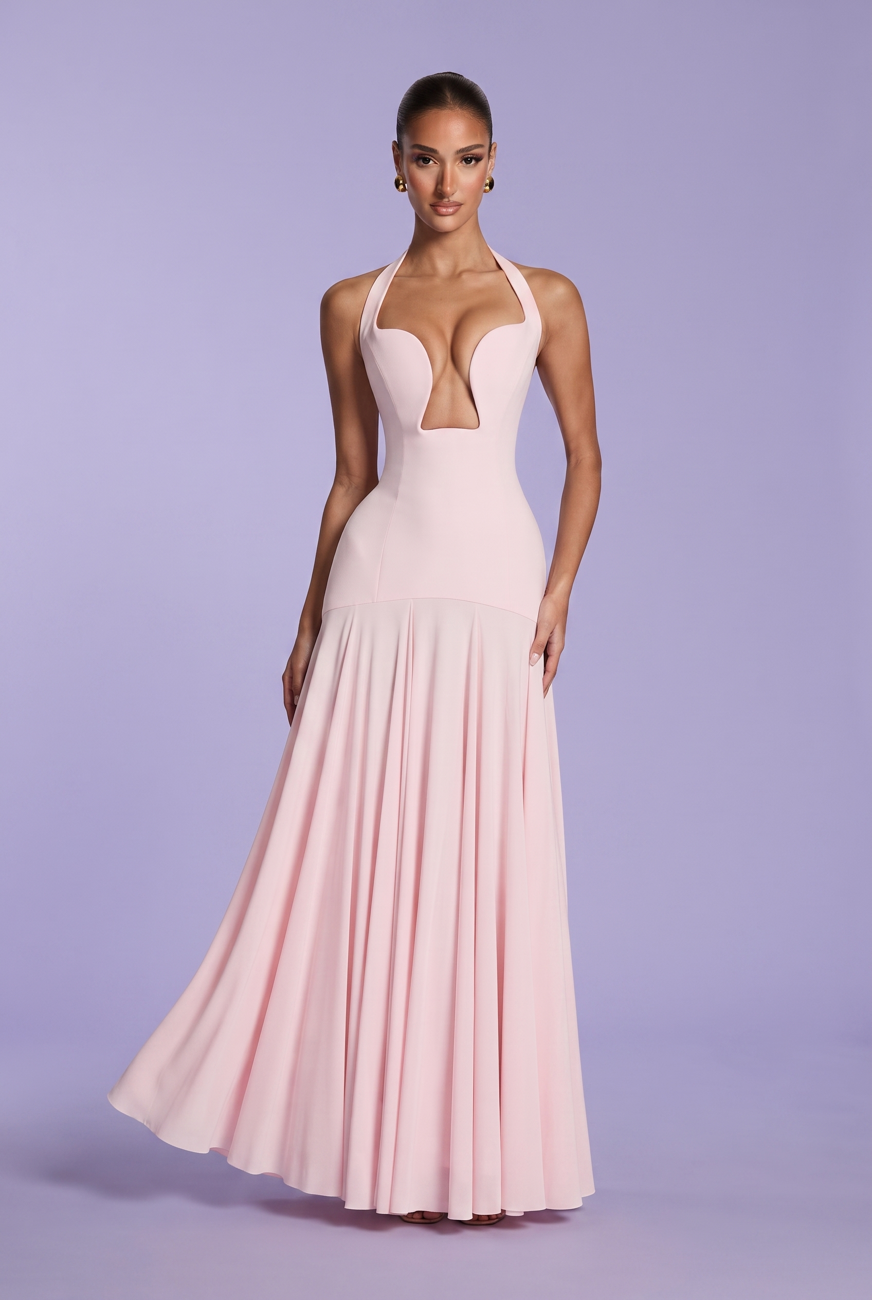 Robe longue col halter dos nu vue studio de face - Lounelle Paris