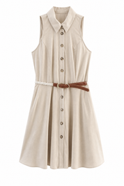 Robe beige col chemise ceinturée | Lounelle Paris