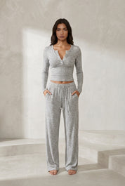Ensemble pantalon large col V boutonné | Lounelle Paris