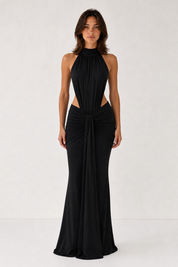 Robe longue moulante col montant variante noir