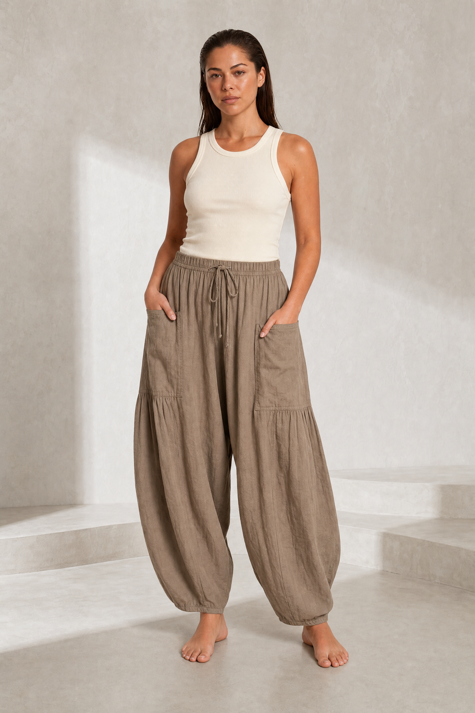 Pantalon large taille haute plissé | Lounelle Paris