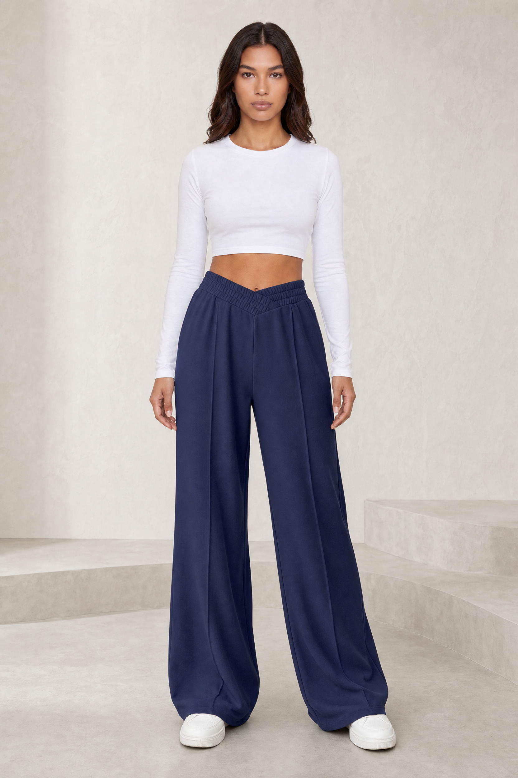 Pantalon large taille élastique en V | Lounelle Paris