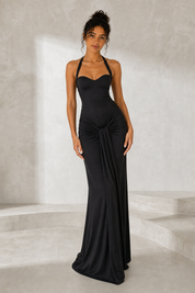 Robe longue licou dos nu laçage variante noir