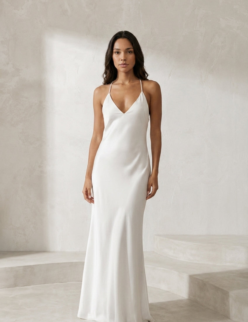 Robe blanche satinée dos nu | Lounelle Paris