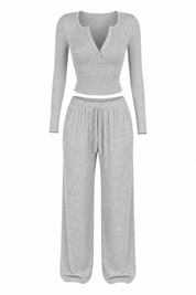 Ensemble pantalon large col V boutonné | Lounelle Paris