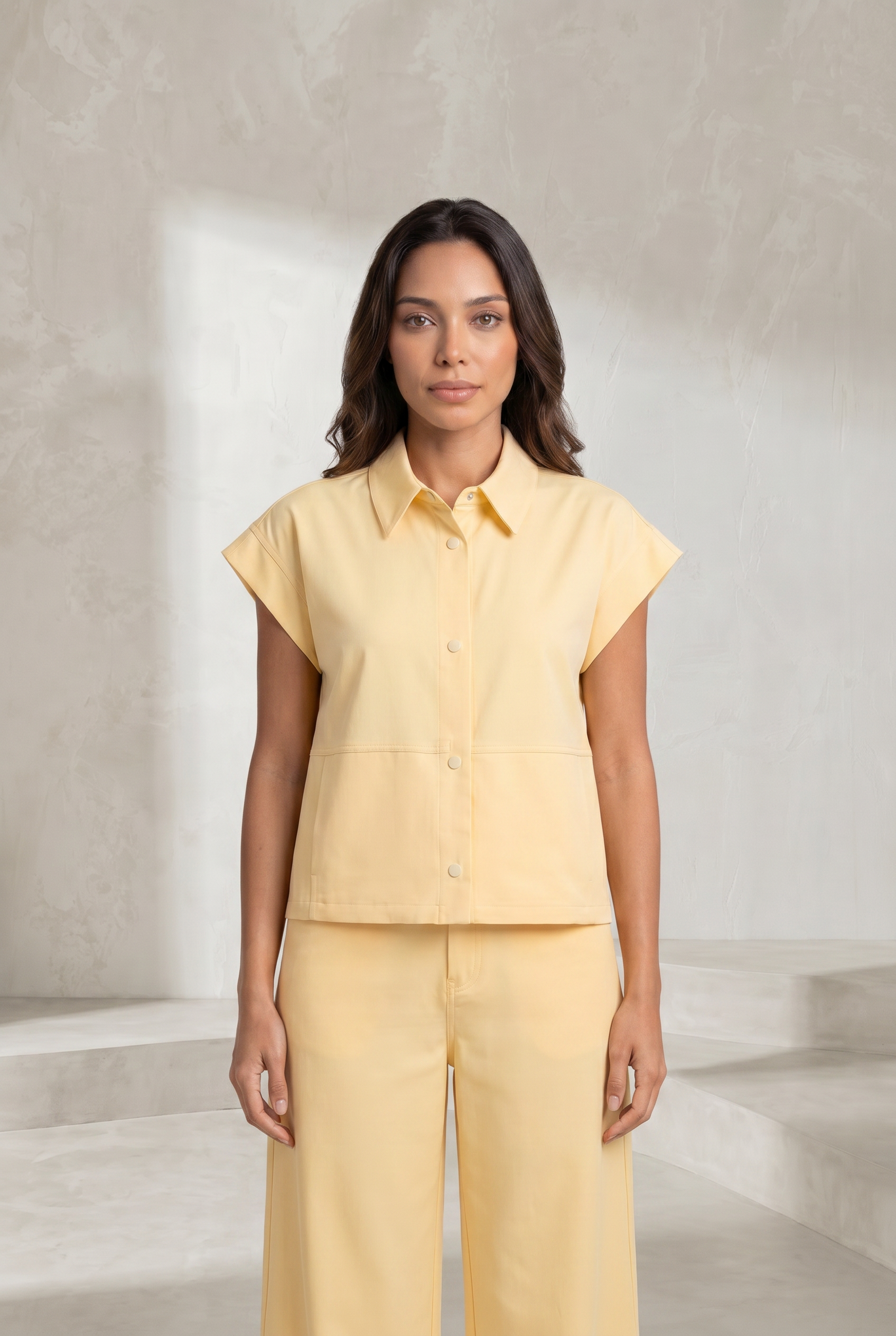 Ensemble jaune pâle ample col chemise | Lounelle Paris
