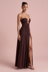 Robe longue bustier fente haute