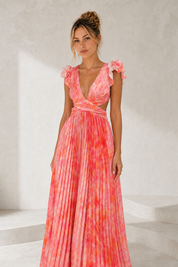 Robe longue imprimée dos lacé porté en tenue complète