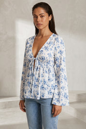 Blouse fleurie col V manches évasées | Lounelle Paris