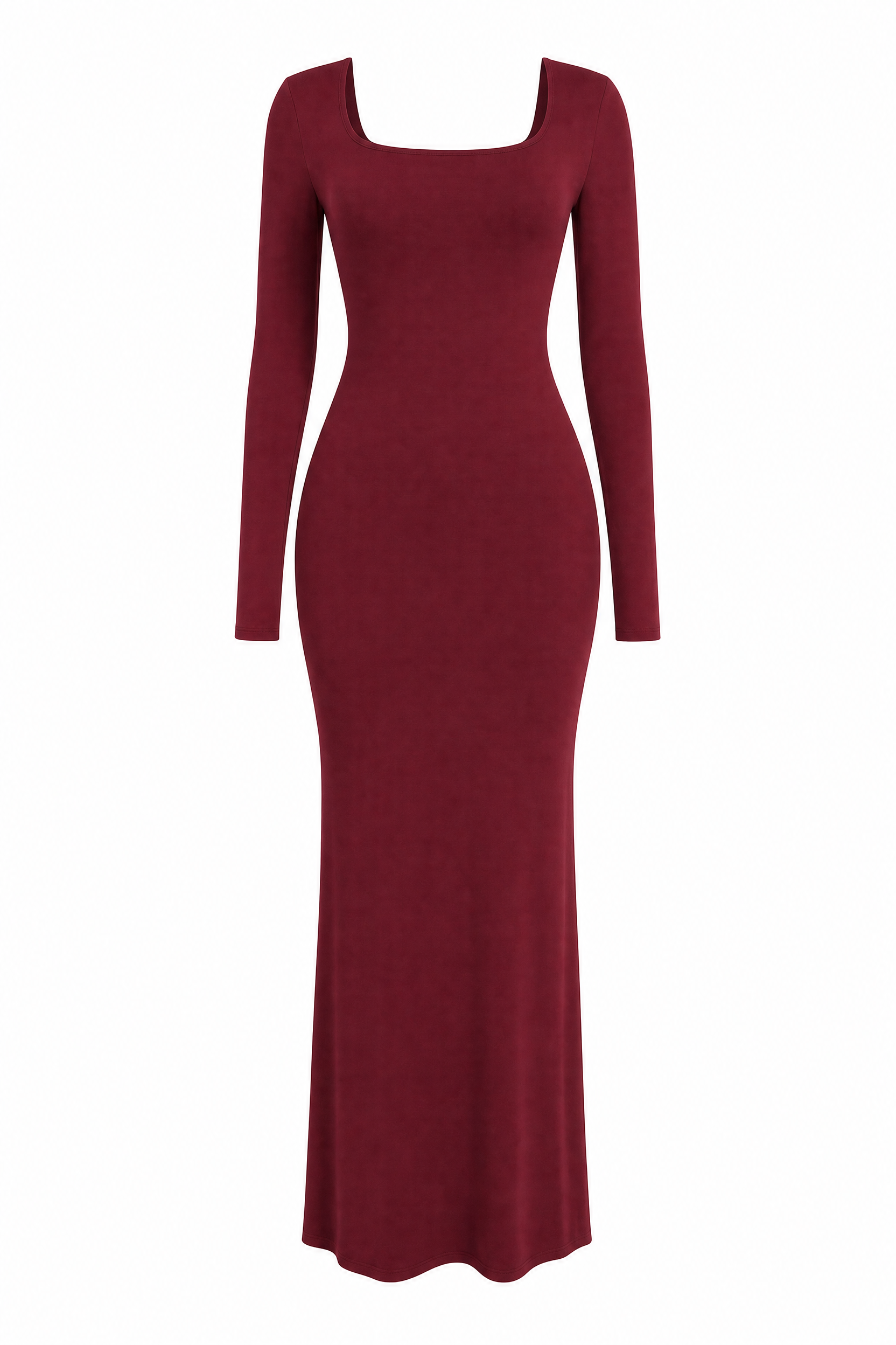 Robe longue bordeaux moulante col carré | Lounelle Paris