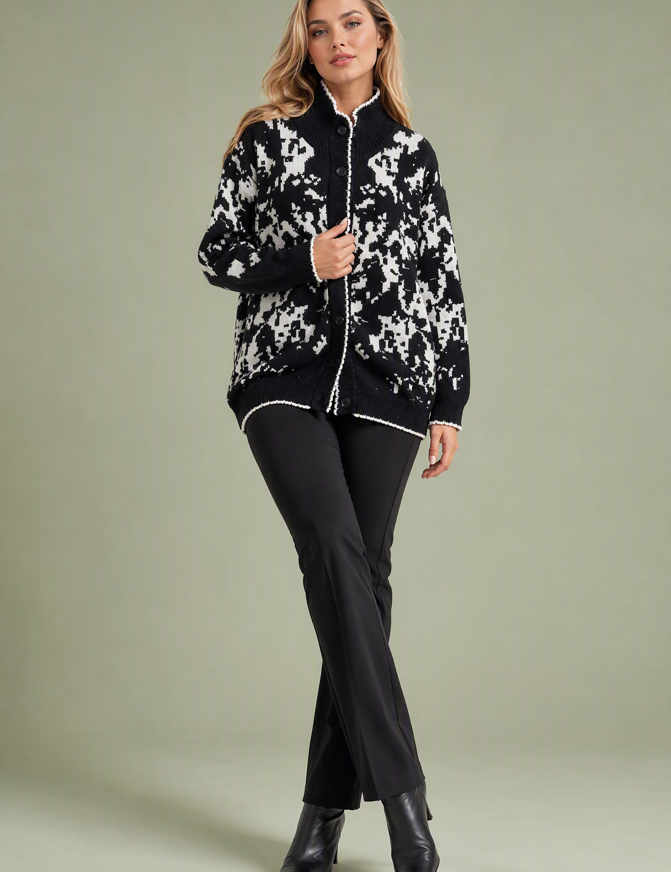 Gilet jacquard col montant | Vue de face | Lounelle Paris
