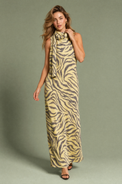 Robe longue imprimé zèbre col écharpe | Vue de face | Lounelle Paris