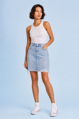 Gonna in denim azzurro strappata