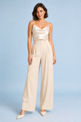 Pantalone largo a vita alta fluido