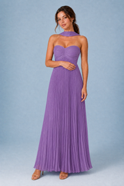 Robe longue plissée dos nu | Variante Violet | Lounelle Paris