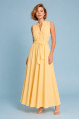 Vestito giallo chiaro senza maniche con cintura