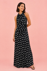 Abito nero a pois con scollo halter