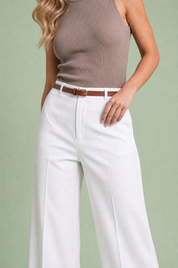 Pantalon large ceinturé taille mi-haute | Vue rapprochée | Lounelle Paris