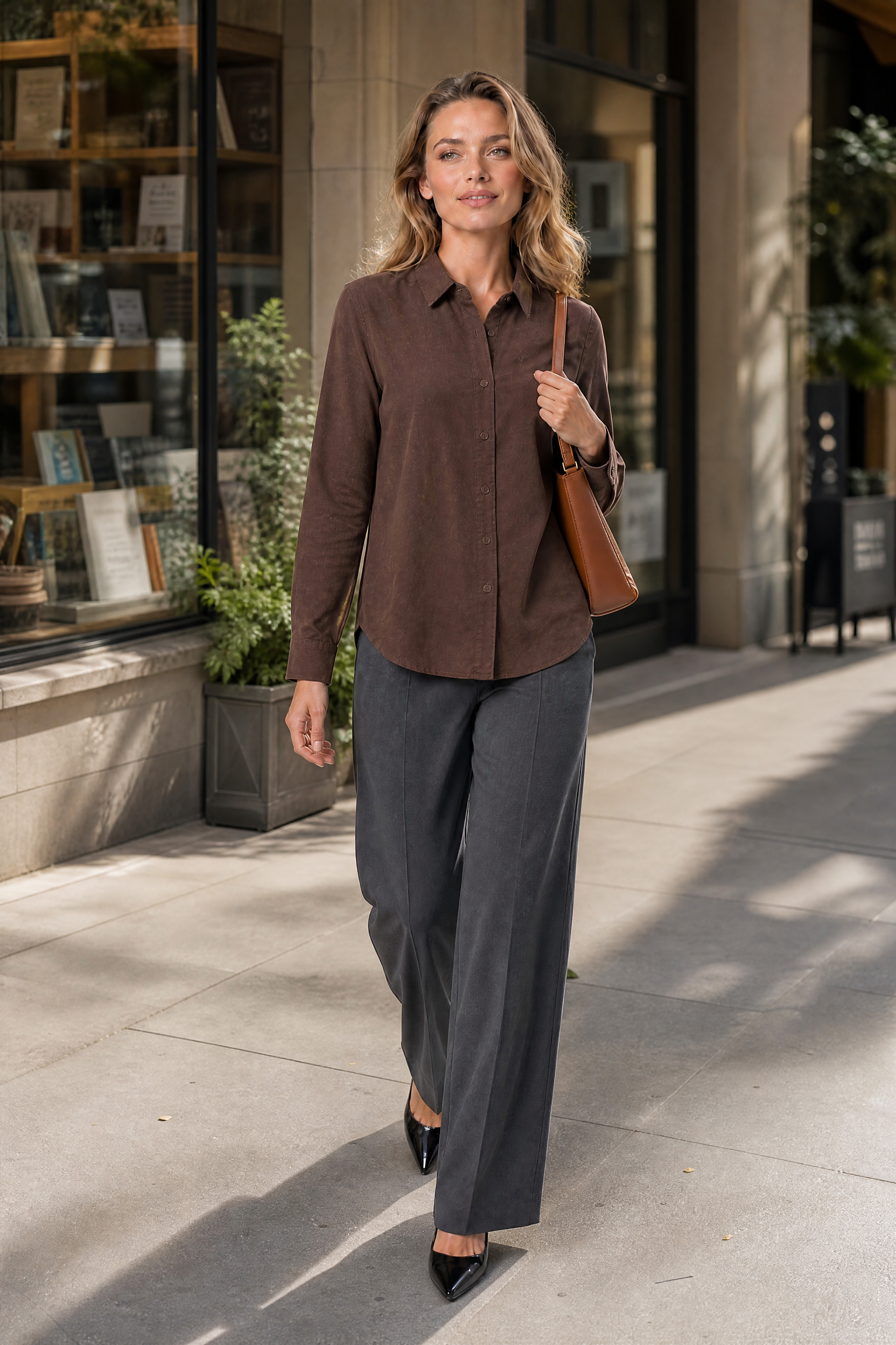 Chemise fluide manches longues | Variante Marron - Lifestyle | Lounelle Paris