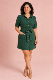 Robe chemise vert armée manches bouffantes | Porté sur une autre silhouette | Lounelle Paris
