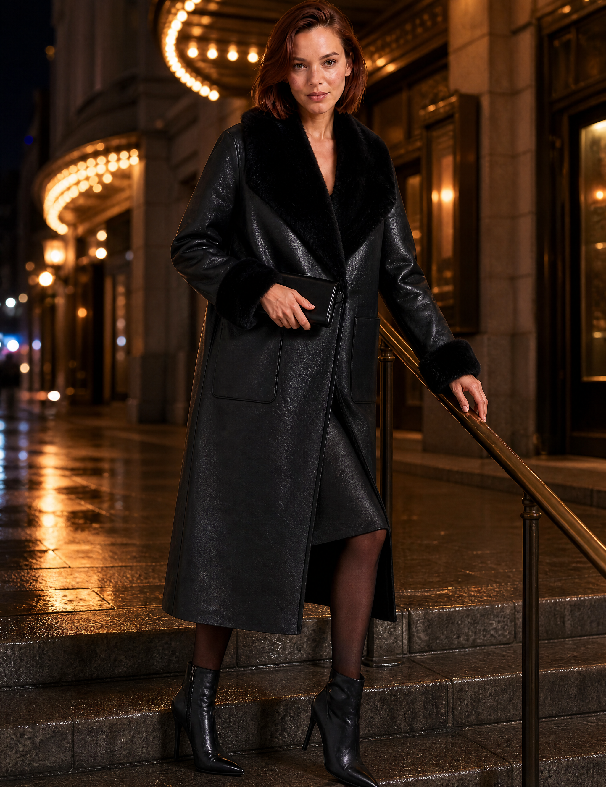 Manteau long réversible col duveteux | Variante Noir - Lifestyle | Lounelle Paris
