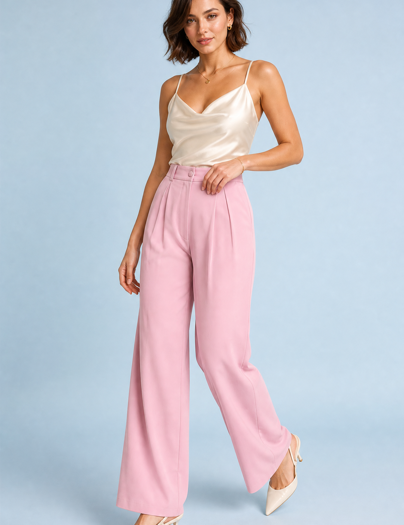 Pantalon large taille haute fluide | Vue de face | Lounelle Paris