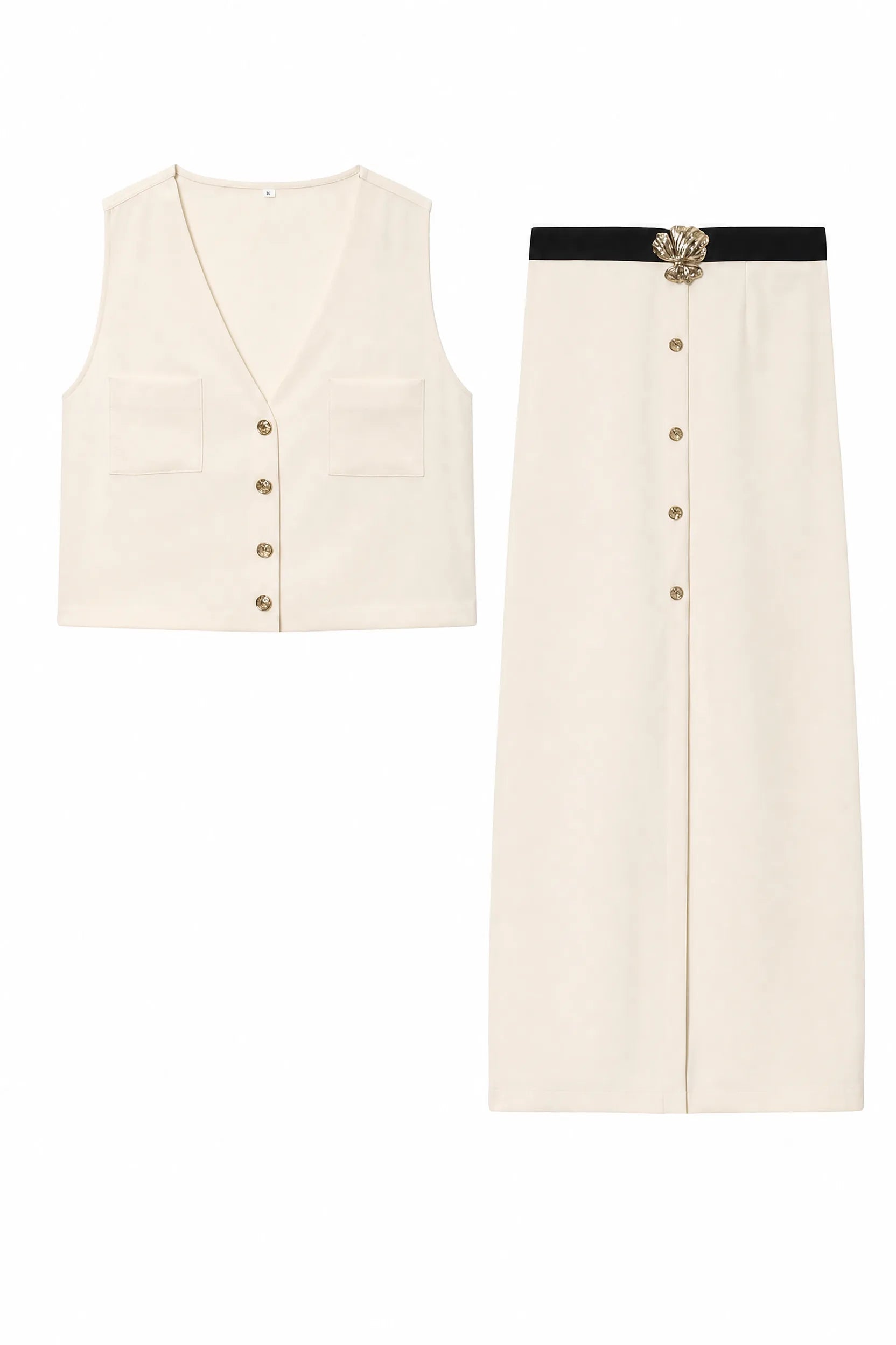 Ensemble crème col V ceinturé | Lounelle Paris