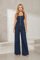 Ensemble denim sans manches taille haute
