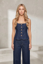 Ensemble denim sans manches taille haute | Lounelle Paris